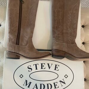 Steve Madden Taupe Suede Western Knee Boots